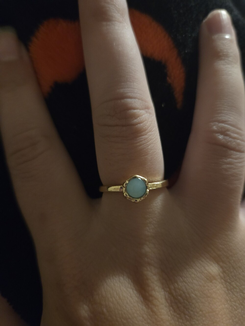 Gold Tone Aqua Blue Stone Ring Size 7 Zinc Alloy